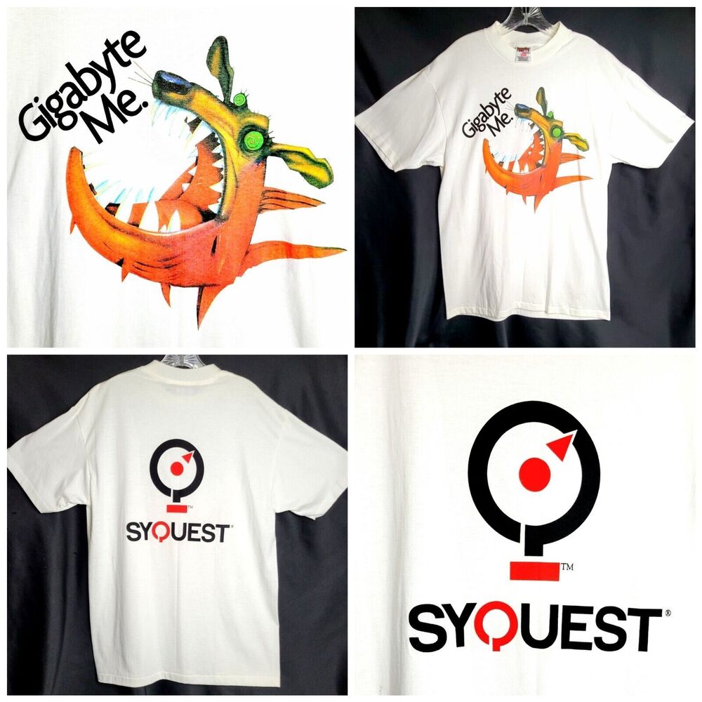 Y2K SyQuest GIGABYTE ME Single Stitch Graphic Tshirt Tech Geek Sz L NWOT *READ*